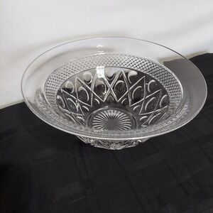 Crystal Glass Footed Punch Bowl‎ Serving Dish Elegant Clear Patterned 11.5"